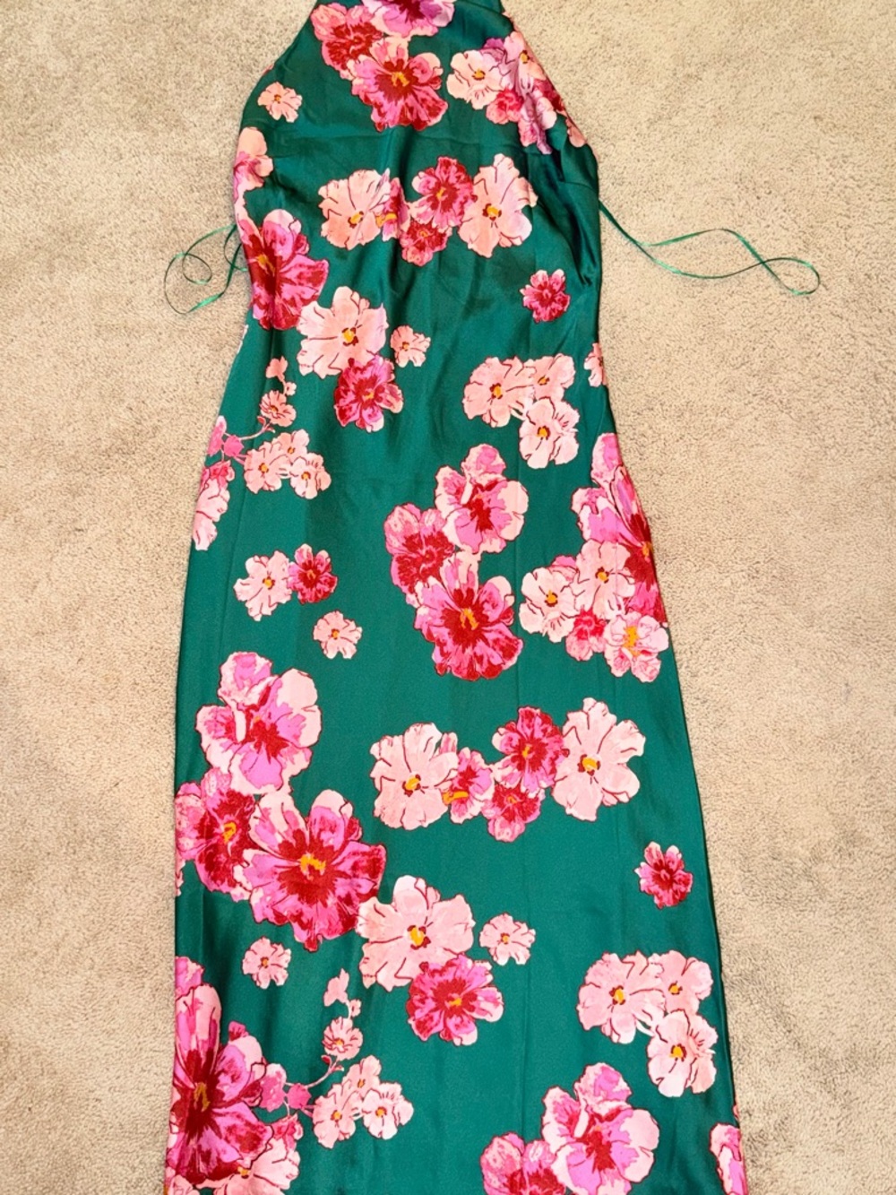 Vici Green Halter Midi Dress with Pink Floral Print - Picture 3 of 3